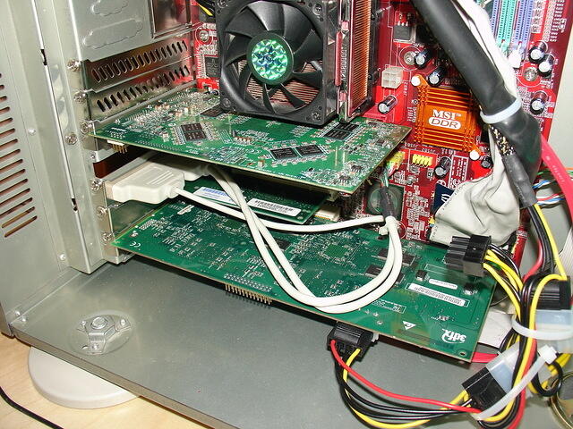 Parhelia AGP 256MB being tested in Sveta SMP 2004 closeup