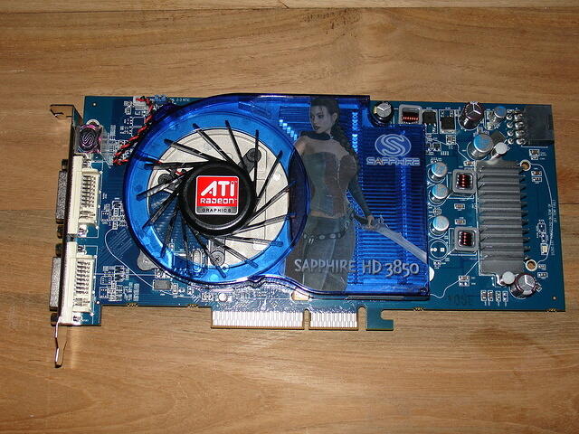Sapphire ATi Radeon HD 3850 AGP 512MB Rev.A1 0802 Top Closeup.JPG