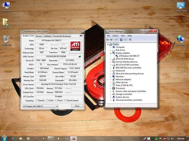 GPU-Z Info HD 2900 XTX PCI-E 1024MB GDDR4 Rev.A13 0705