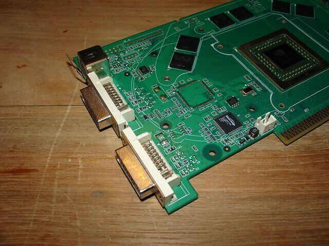 XFX 6800U AGP naked PCB shot top angled headshot